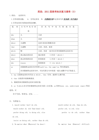 2011届高考英语 知识复习清单（3）