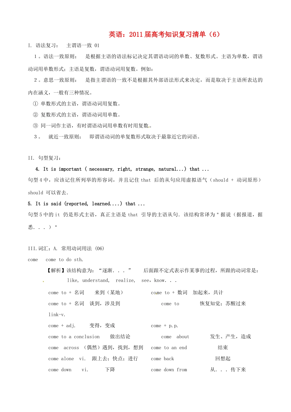2011届高考英语 知识复习清单（6）_第1页