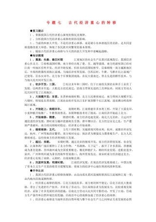 2011届高三历史一轮复习学案 经济文明史 专题七 古代经济重心的转移 新人教版