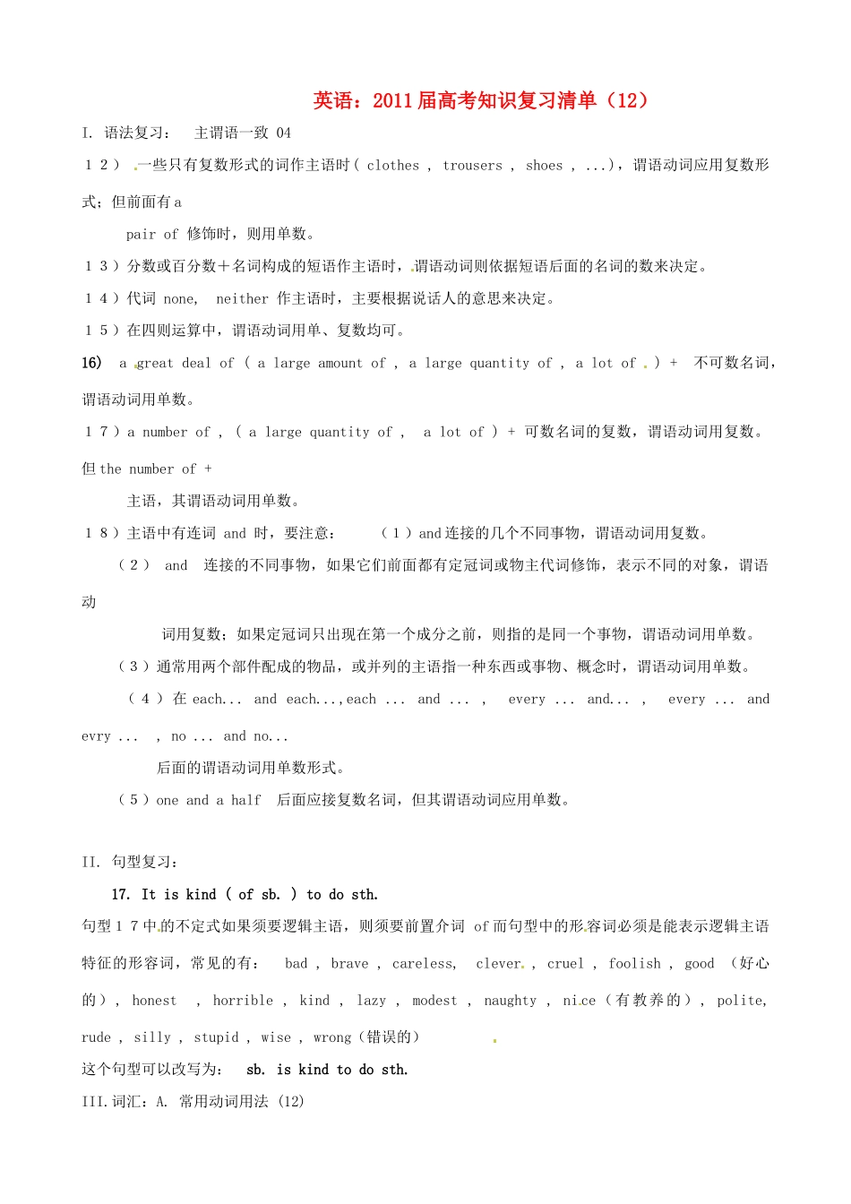 2011届高考英语 知识复习清单（12）_第1页