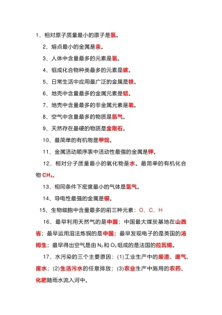 初中化学40个常识知识点总结