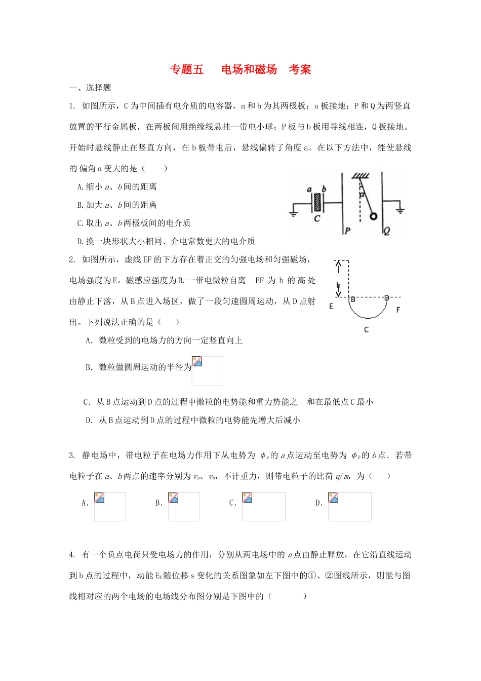 2010高考物理二轮复习 电场和磁场考案 新人教版_第1页