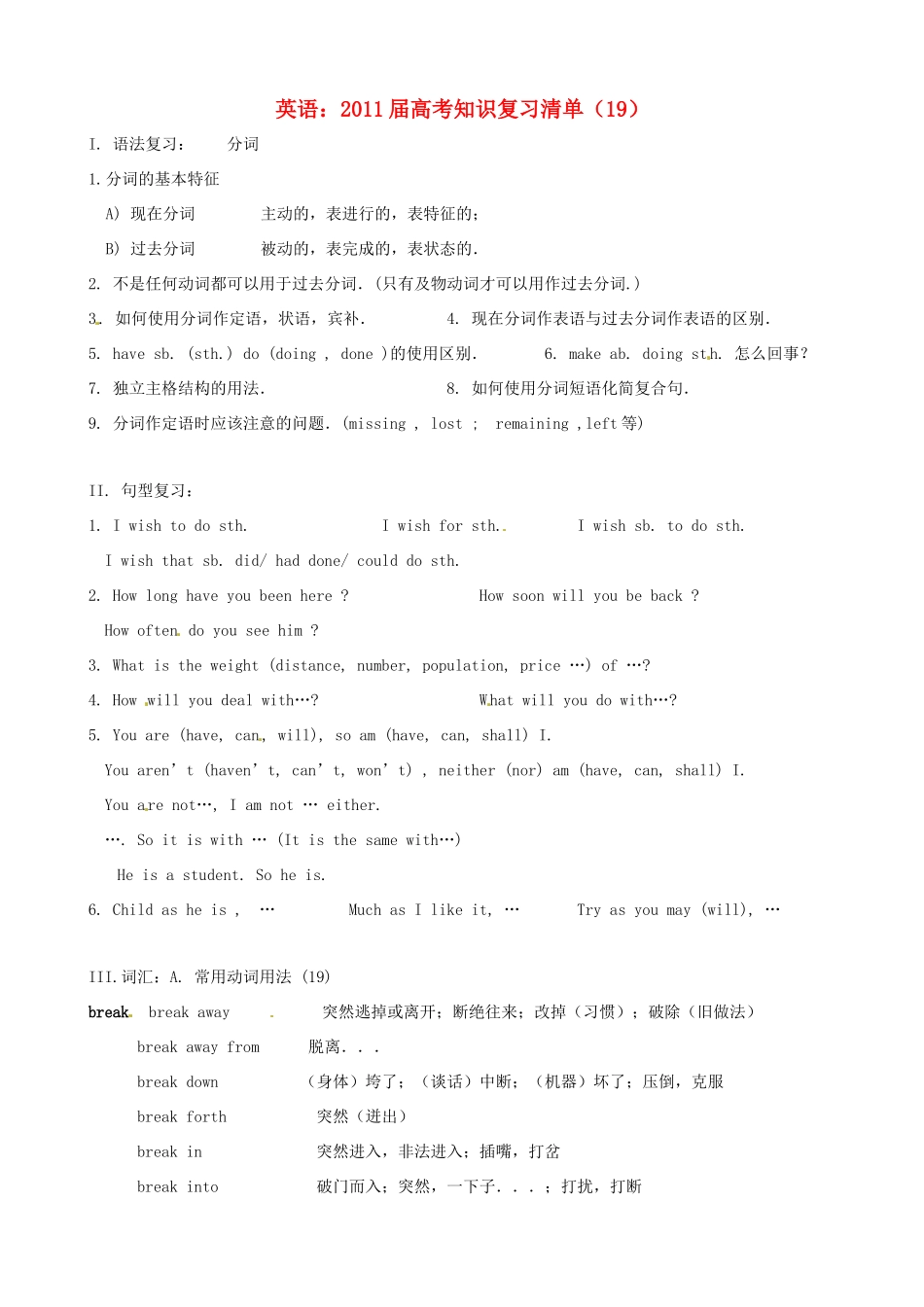 2011届高考英语 知识复习清单（19）_第1页