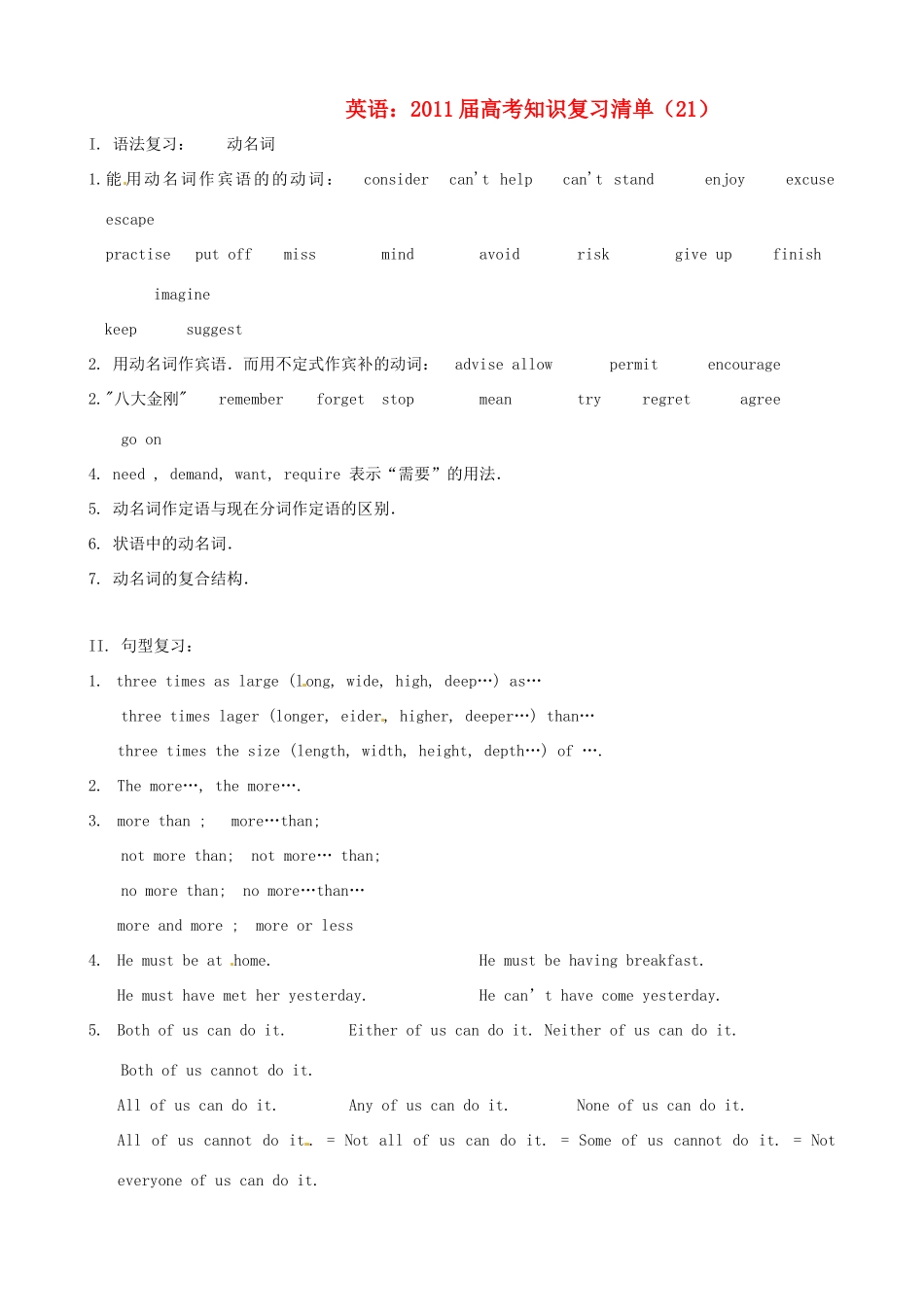 2011届高考英语 知识复习清单（21）_第1页