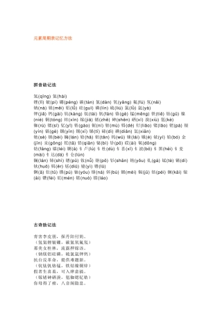 初中化学元素周期表记忆方法