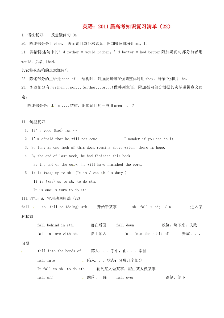 2011届高考英语 知识复习清单（22）_第1页