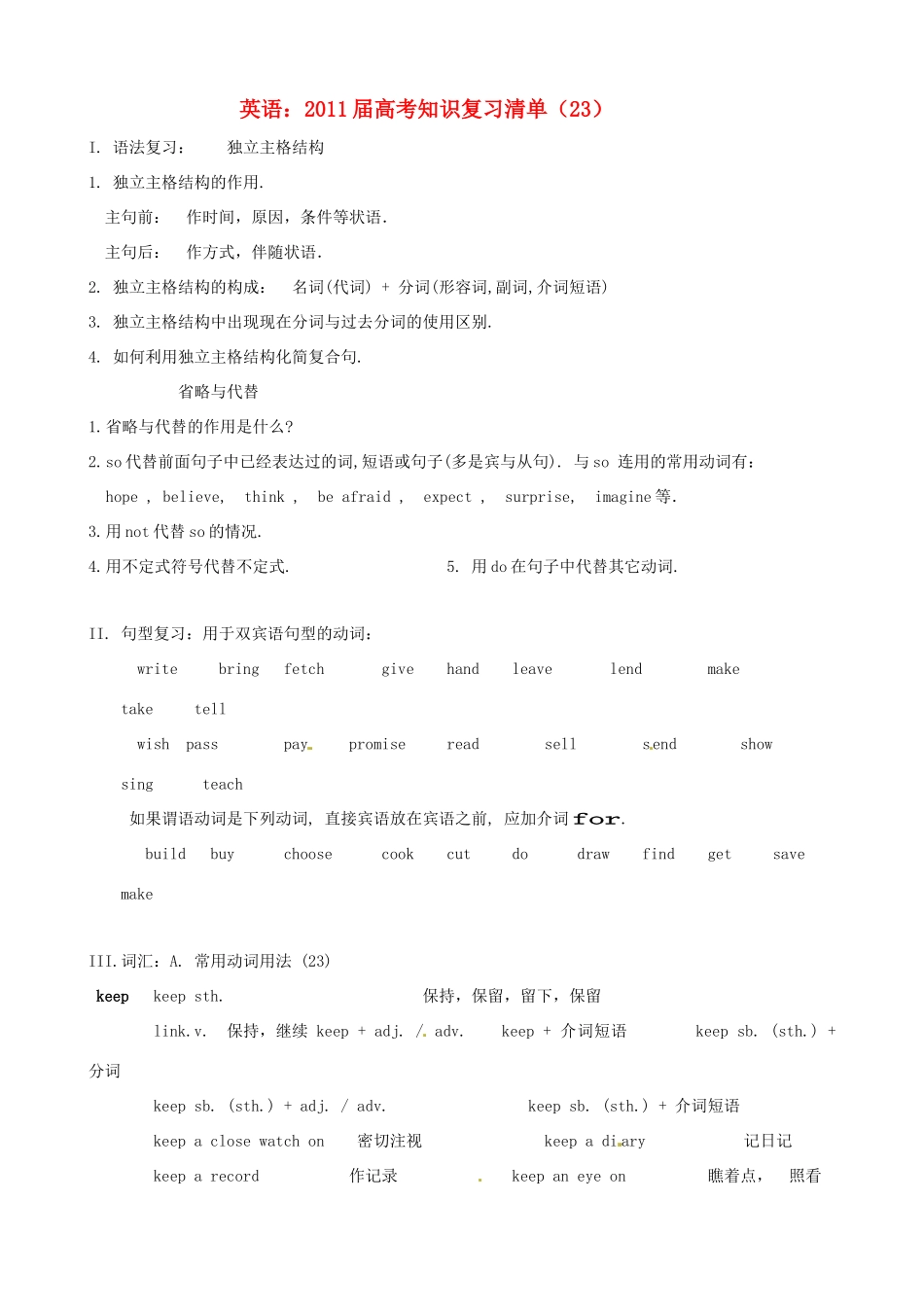 2011届高考英语 知识复习清单（23）_第1页