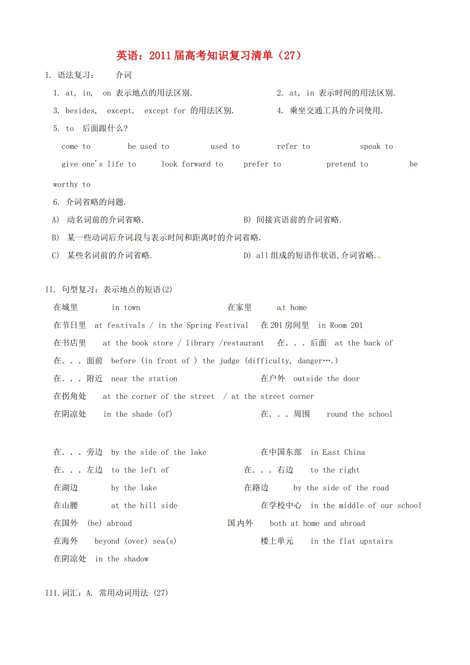 2011届高考英语 知识复习清单（27）_第1页