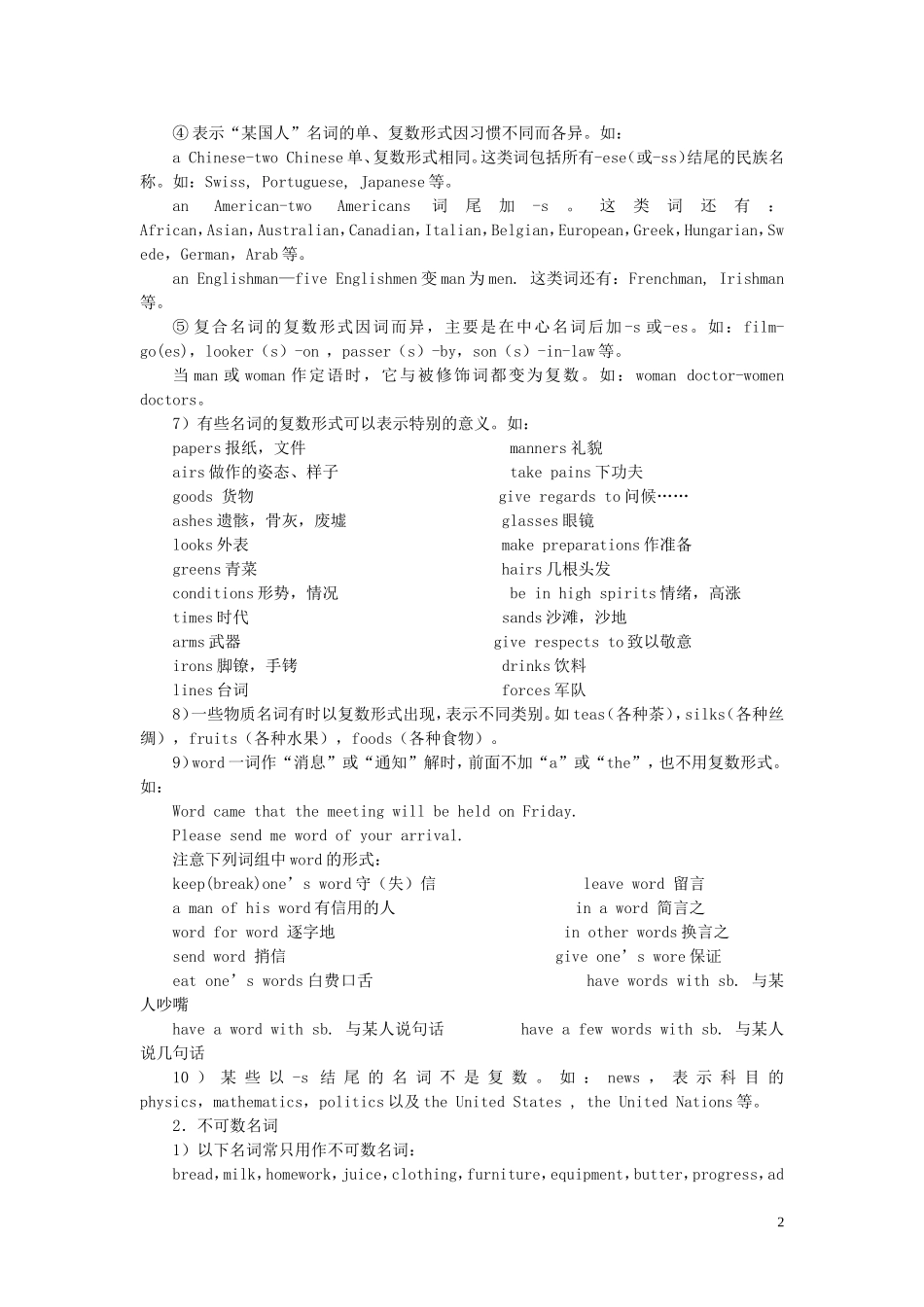 2010高考英语 （1）--名词与主谓一致-单词-U1-3语法专题讲义 新人教版_第2页