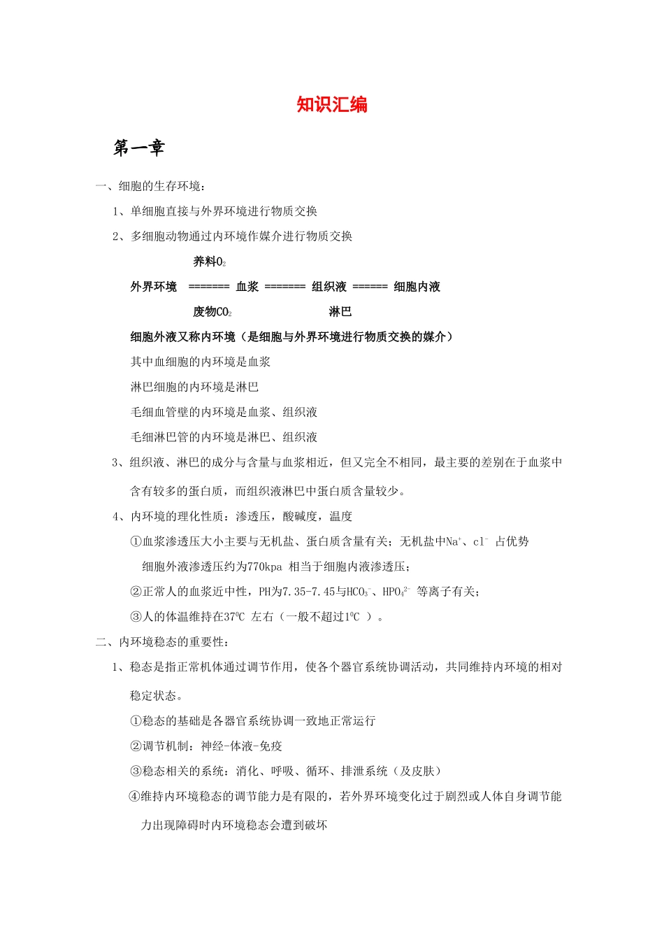 2010年高考生物精华素材：《稳态与环境》全册复习_第1页