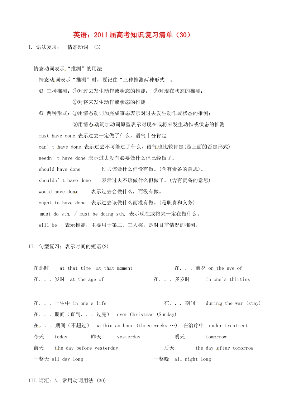 2011届高考英语 知识复习清单（30）_第1页