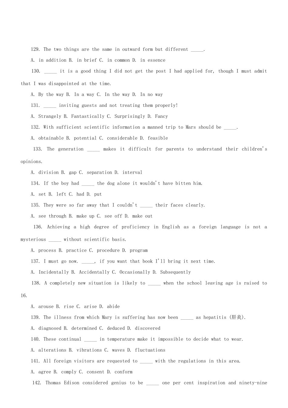 2011届高考英语 专题讲练单项选择经典四百题（二）（附详解）教案_第3页