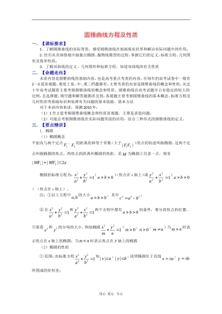 2010高三数学高考复习必备精品教案：圆锥曲线方程及性质