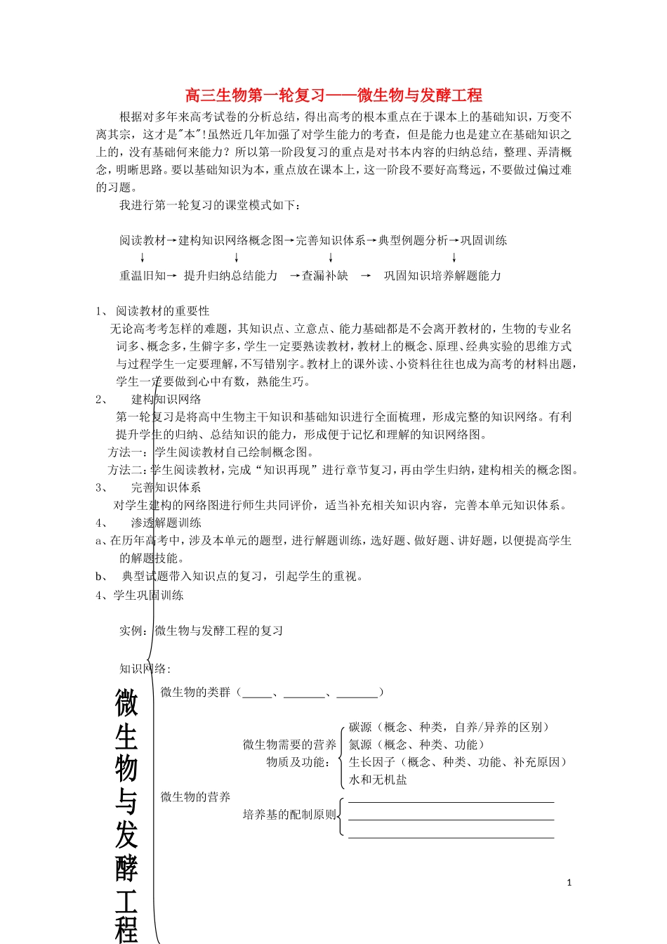 2011届高三生物第一轮复 微生物与发酵工程习学案 新人教版_第1页