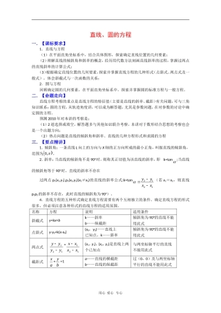 2010高三数学高考复习必备精品教案：直线、圆的方程