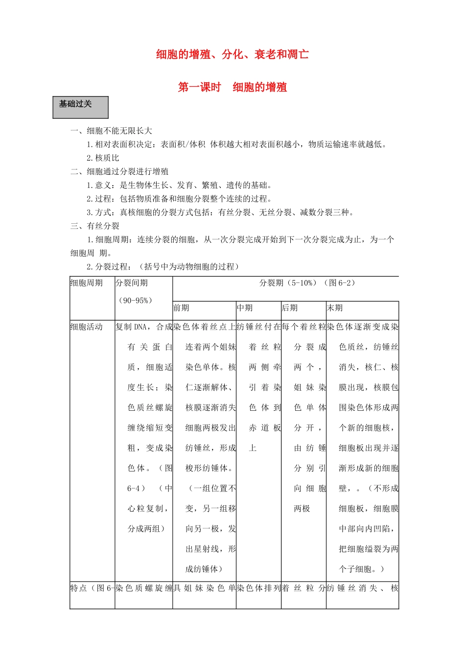 2011届高三生物一轮复习 细胞的增殖、分化、衰老和凋亡教案 新人教版_第1页
