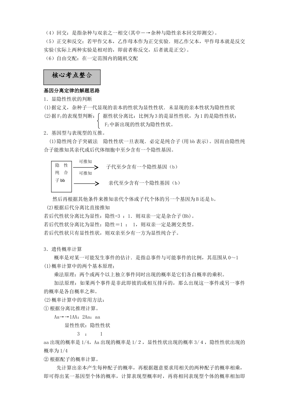 2011届高三生物一轮复习 遗传的基本规律教案 新人教版_第2页