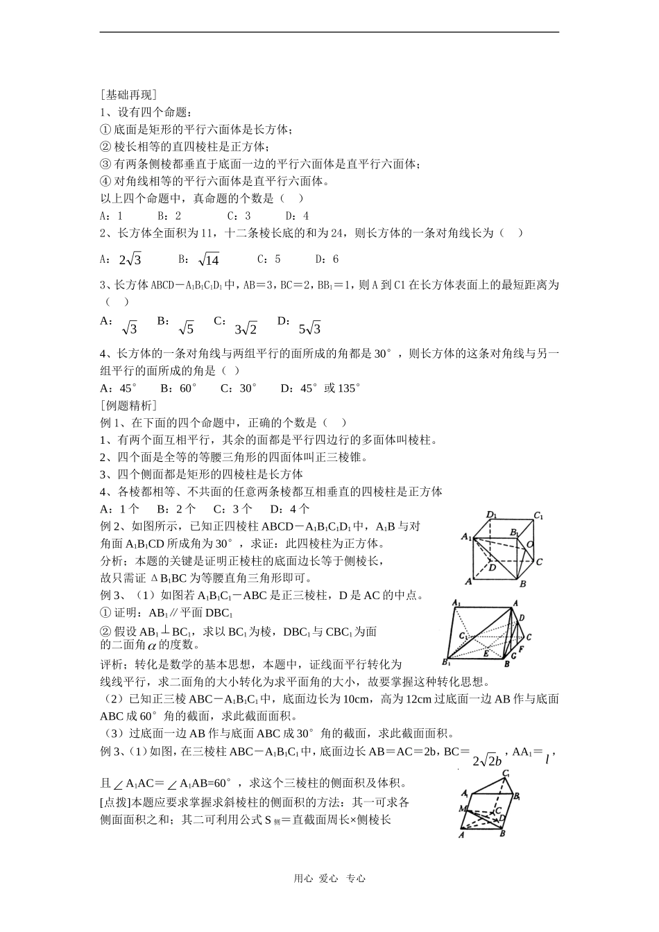 2010高三数学高考一本通立体几何第一轮复习教案 棱柱_第2页