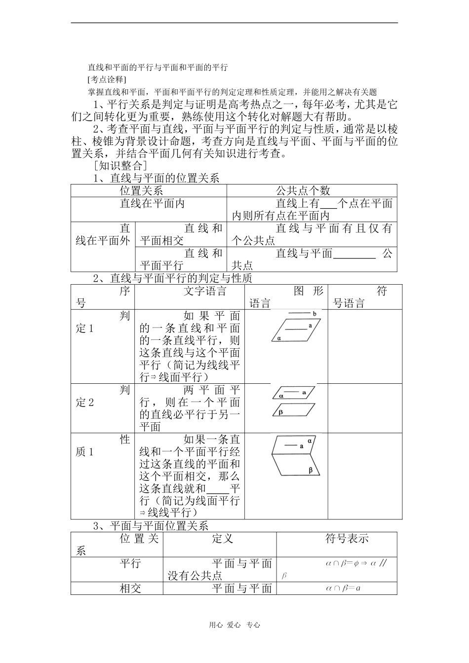 2010高三数学高考一本通立体几何第一轮复习教案 直线和平面的平行与平面和平面的平行_第1页