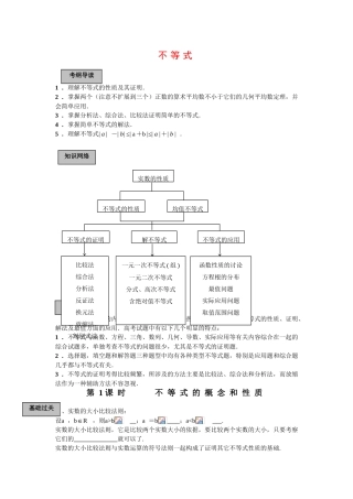 2010高三数学高考专题复习系列导学案：不等式-不等式的概念和性质