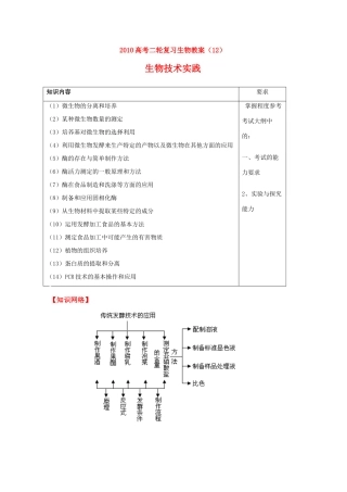 2010高中生物高考二轮复习教案（12）技术实践全国通用