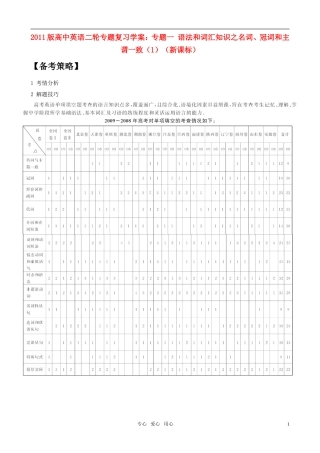 2011届高考英语二轮专题复习 专题1 语法和词汇知识之名词、冠词和主谓一致（1）学案 新人教版