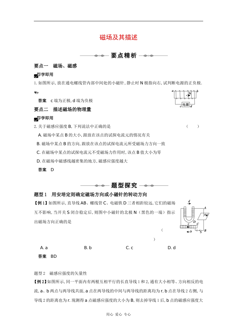 2010高三物理高考精品讲练系列学案：磁场及其描述_第1页