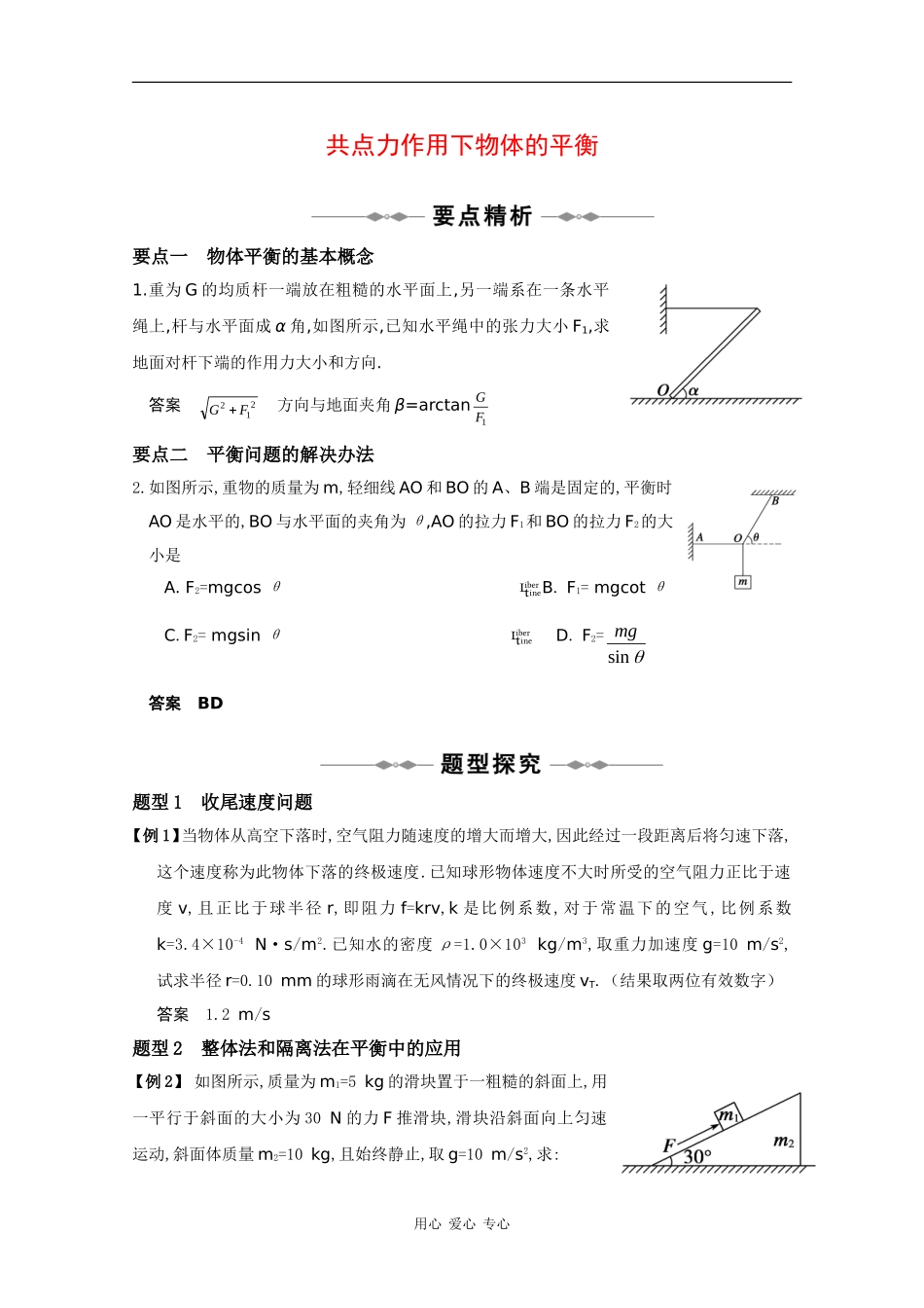 2010高三物理高考精品讲练系列学案：共点力作用下物体的平衡_第1页