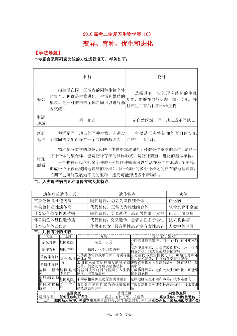 2010高中生物高考二轮复习学案（6）变异、育种、优生和进化全国通用_第1页