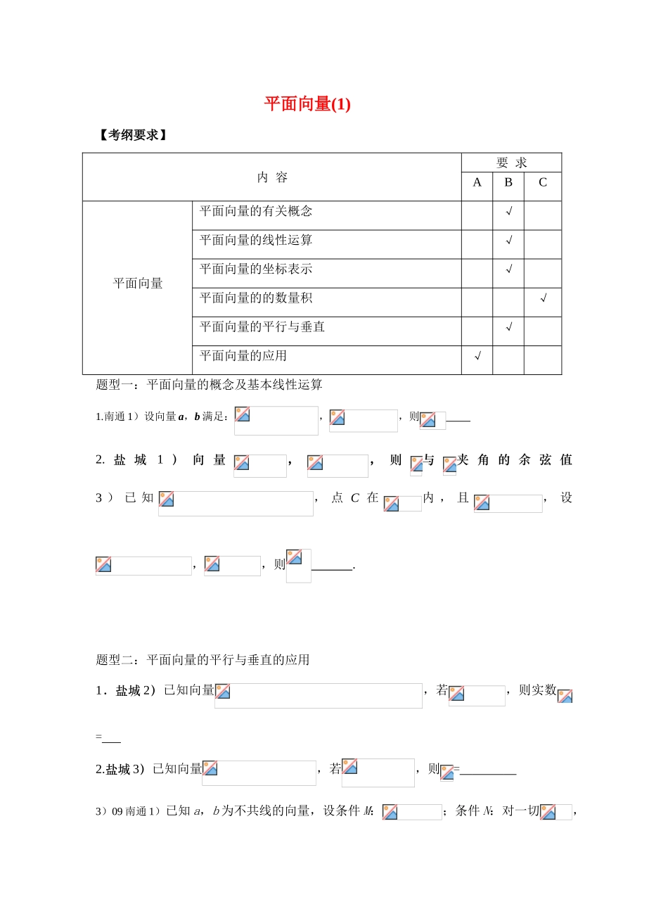2011届高三数学期末复习（平面向量）导学案_第1页