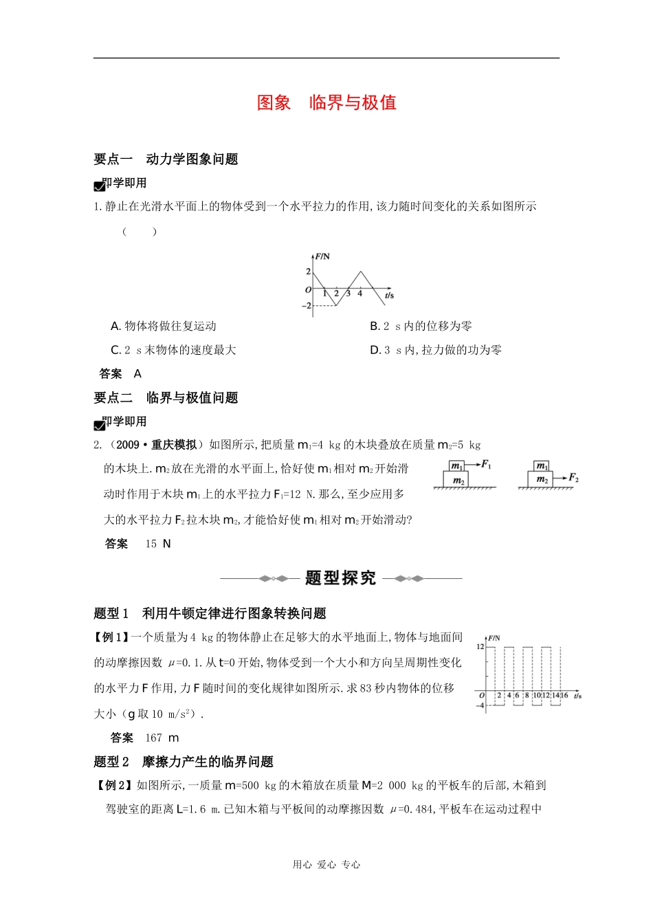 2010高三物理高考精品讲练系列学案：图象 临界与极值_第1页