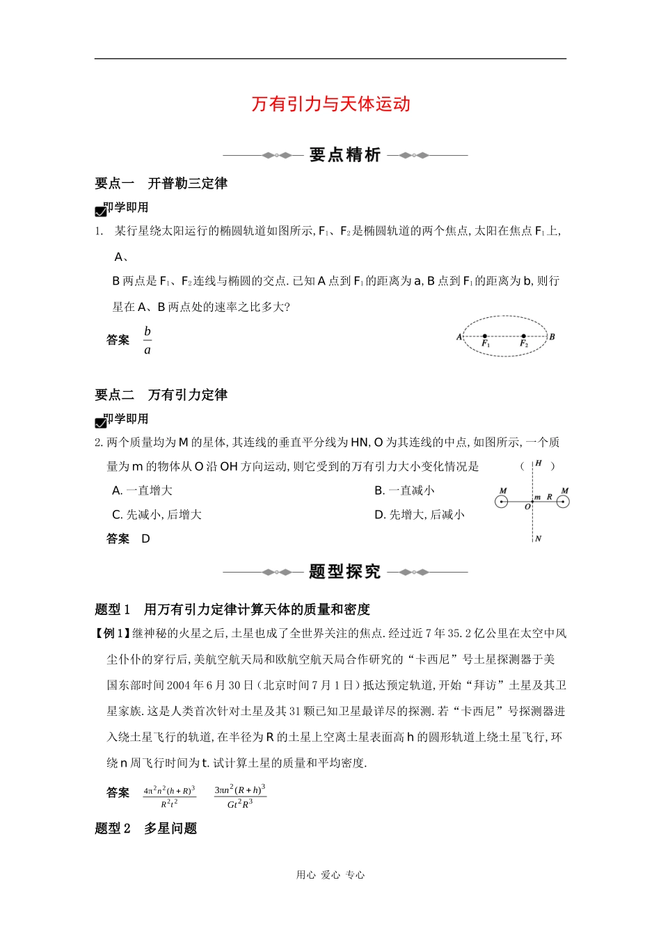 2010高三物理高考精品讲练系列学案：万有引力与天体运动_第1页