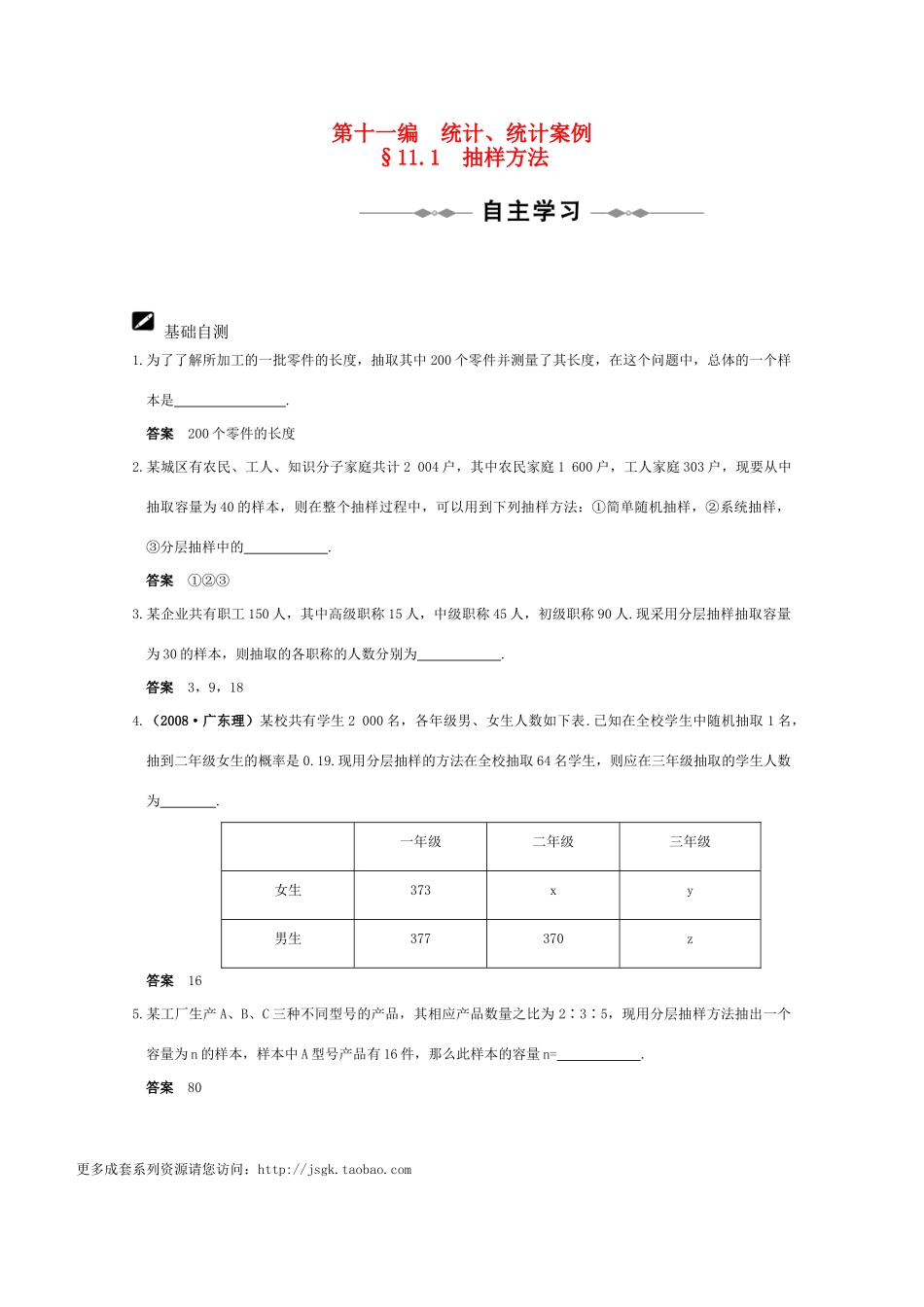 2011届高三数学全程复习11 第十一编  统计、统计案例（共39页）教学案 新人教版_第1页