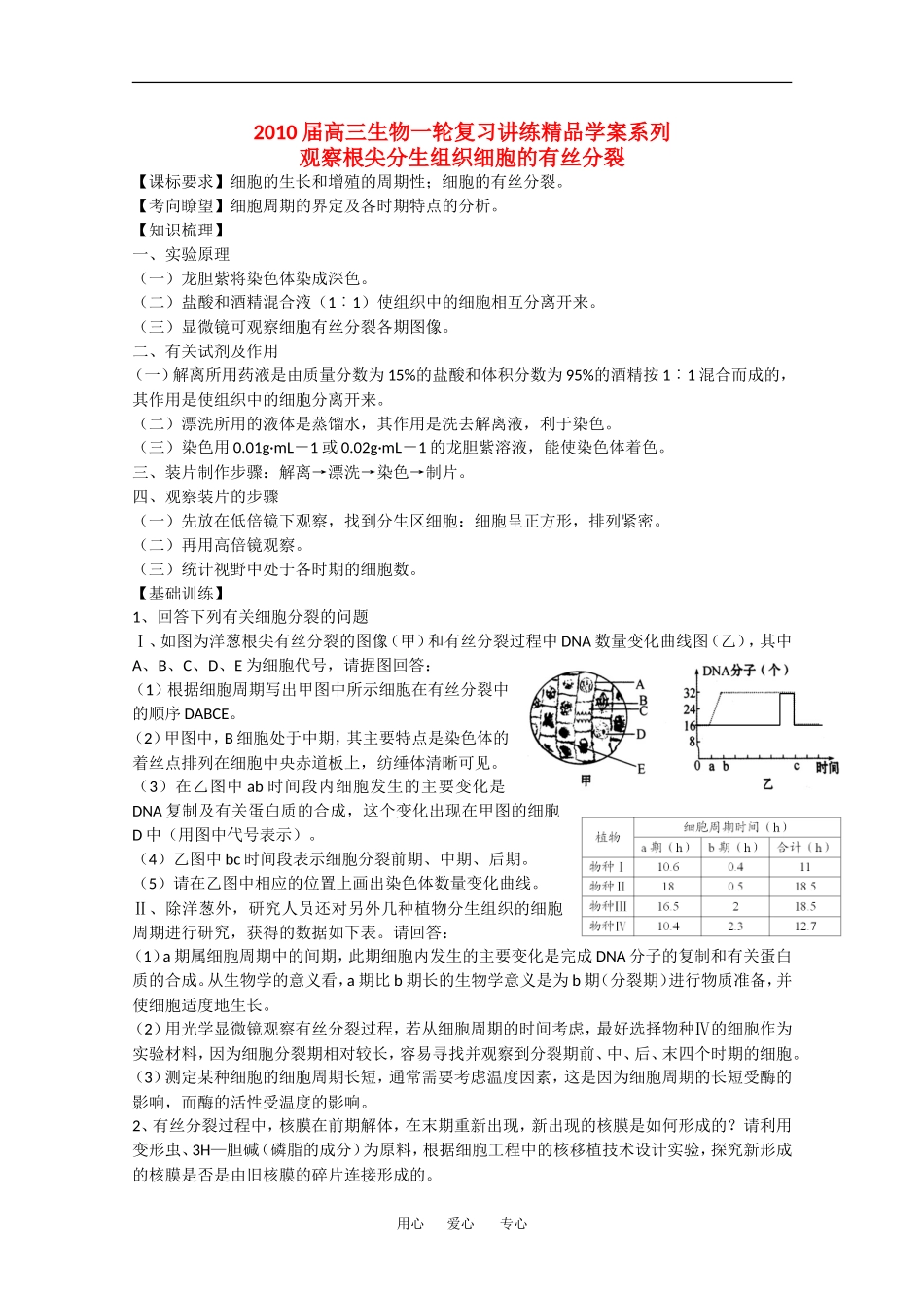 2010高中生物高考精品讲练系列学案：观察根尖分生组织细胞的有丝分裂_第1页