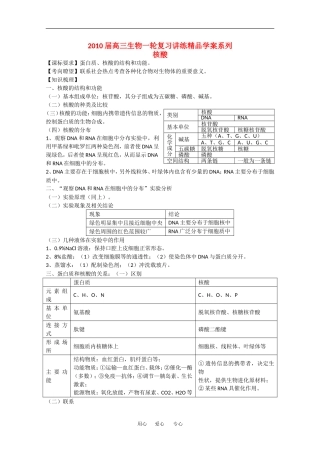2010高中生物高考精品讲练系列学案：核酸