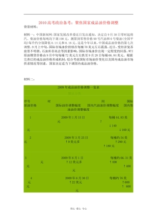 2010高考政治备考：聚焦国家成品油价格调整