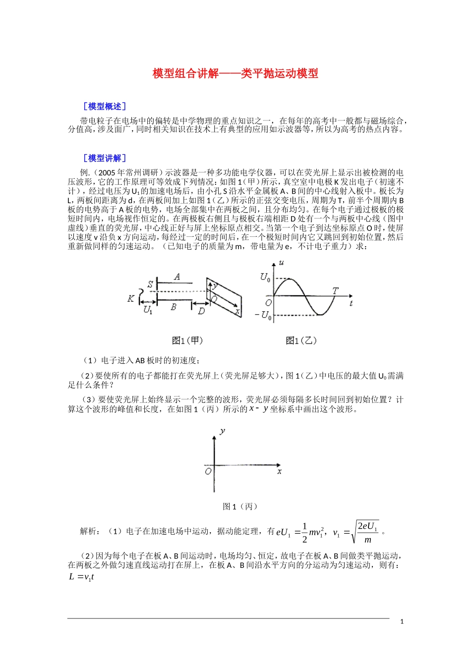 2011届高三物理复习教案：模型组合讲解——类平抛运动模型_第1页