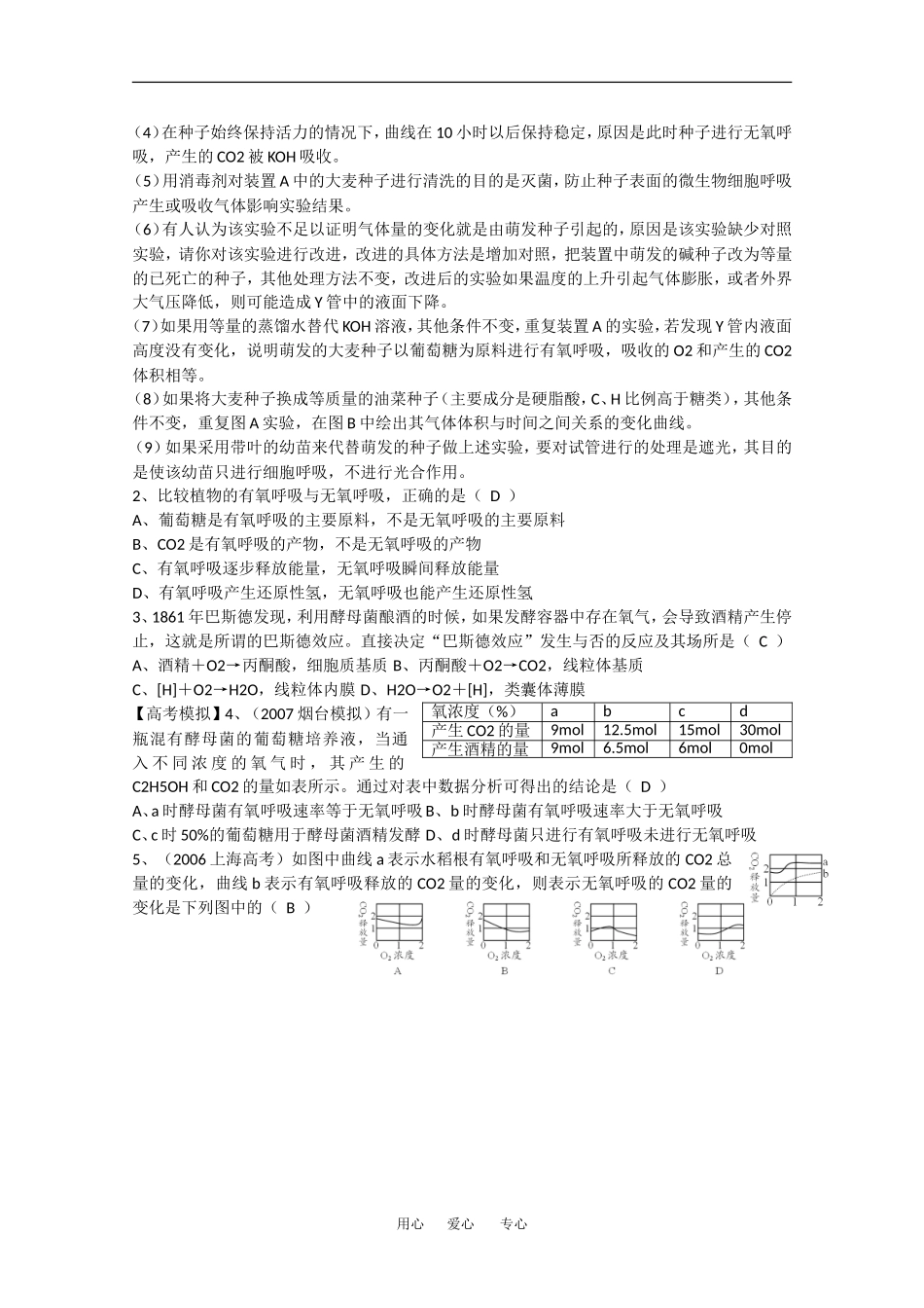2010高中生物高考精品讲练系列学案：有关细胞呼吸的相关曲线的分析及应用_第2页
