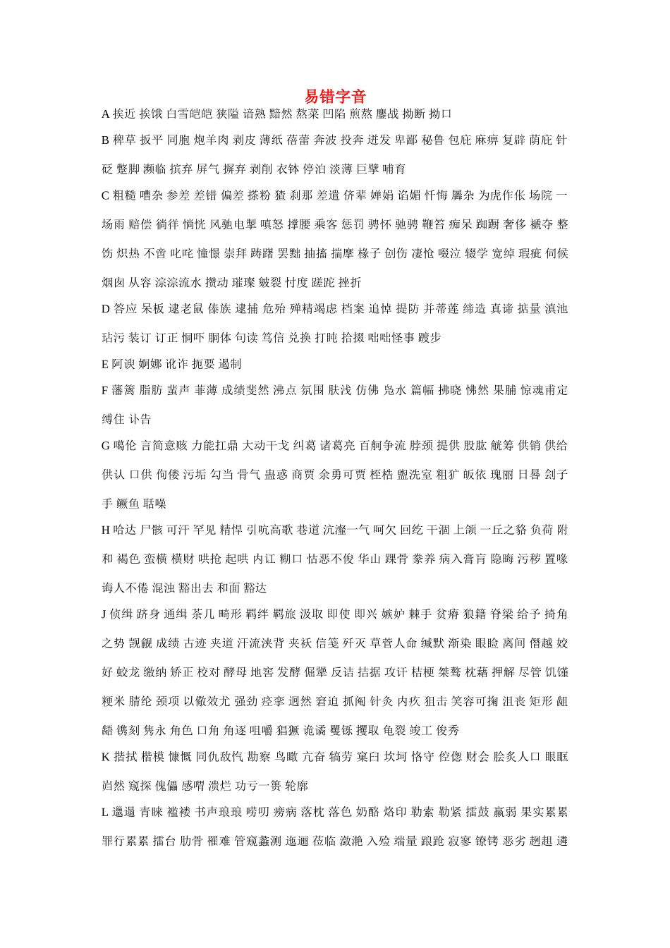 2011届高考语文 易错字音试题调研素材_第1页