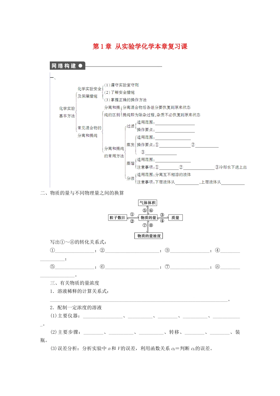 2011-2012学年高中化学 第1章 从实验学化学 本章复习课同步教学案 新人教必修1_第1页