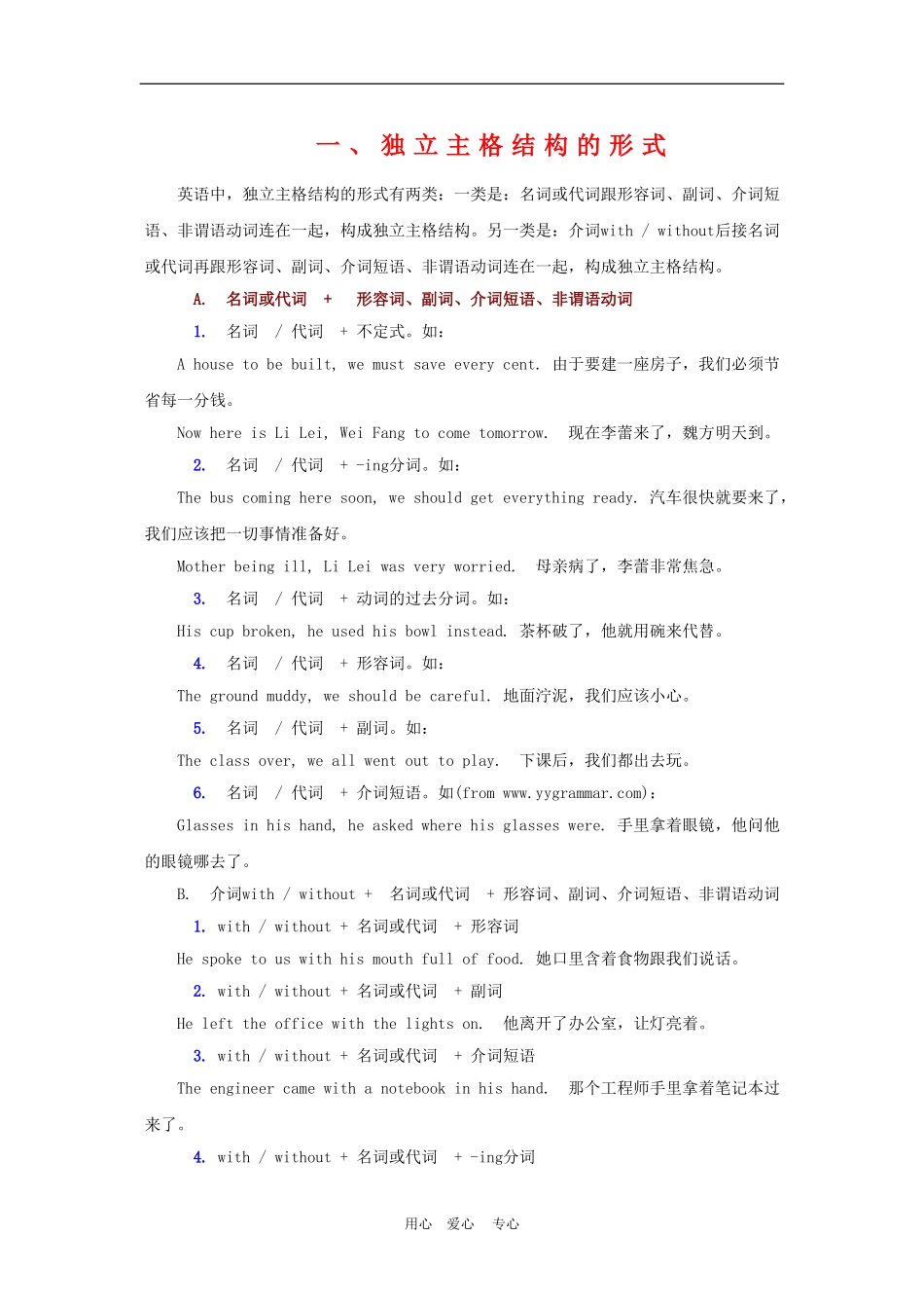 2010高三英语高考语法：独立主格结构教案_第1页