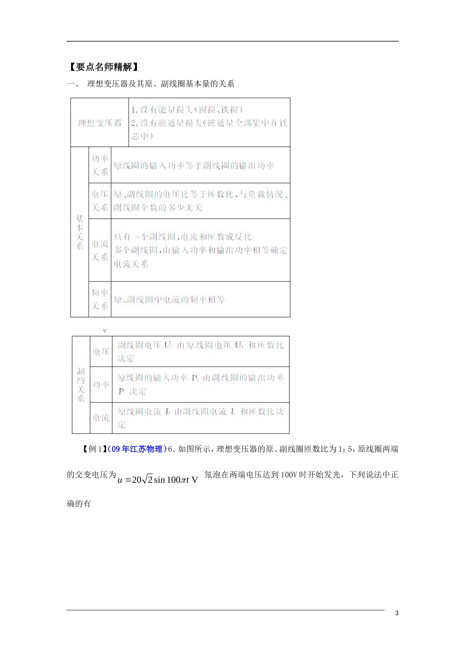 2011届高三物理一轮复习 5.2变压器电能的输送学案 新人教版选修3-2_第3页