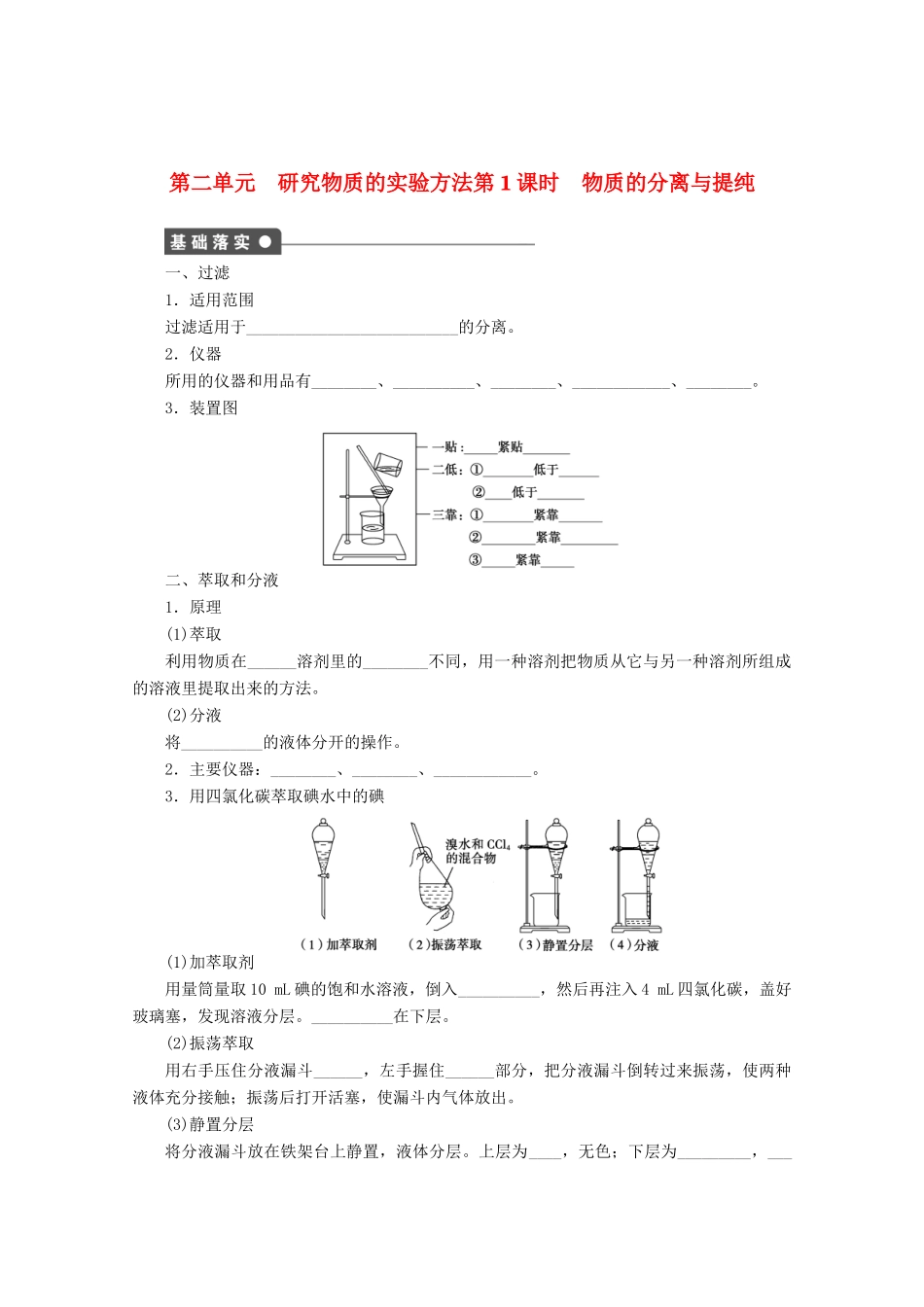 2011-2012学年高中化学 专题1 化学家眼中的物质世界 1.2研究物质的实验方法同步教学案 苏教版必修1_第1页