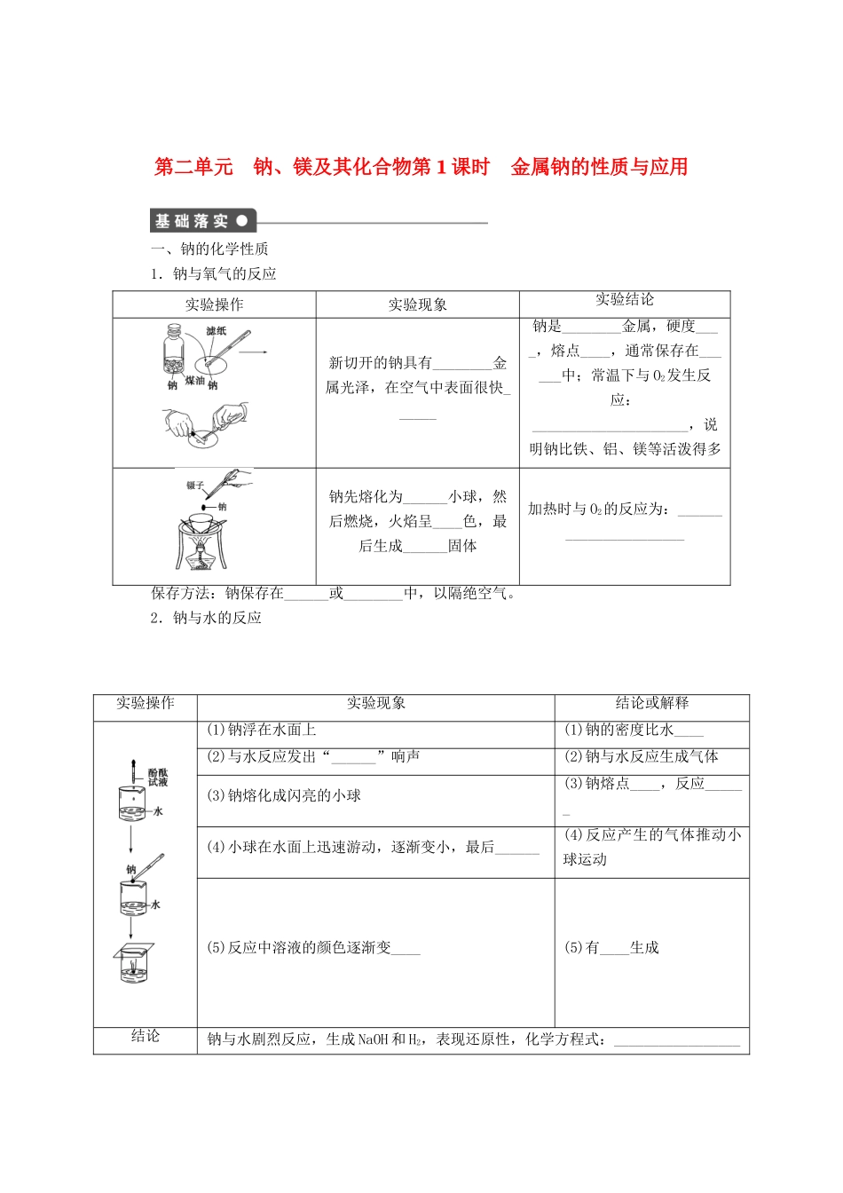 2011-2012学年高中化学 专题2 从海水中获得的化学物质 2.2钠、镁及其化合物同步教学案 苏教版必修1_第1页