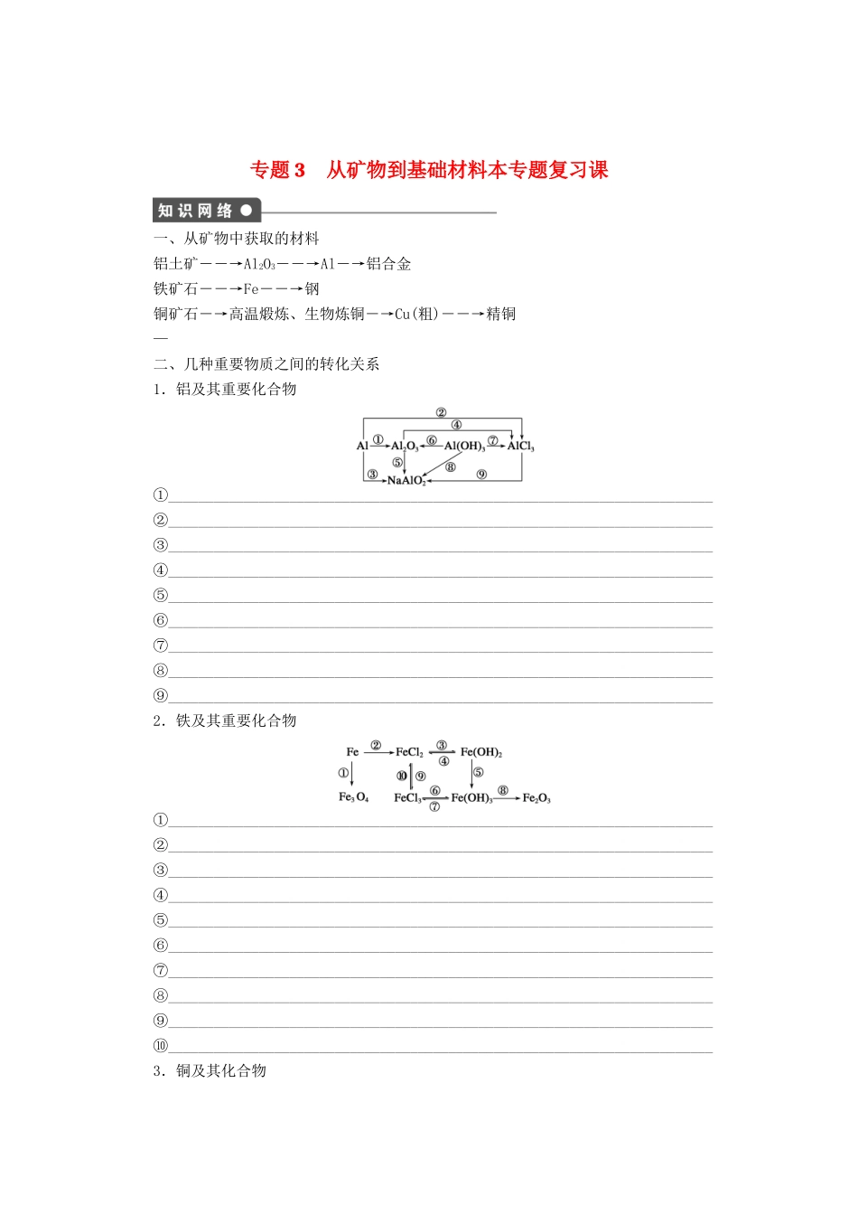 2011-2012学年高中化学 专题3 从矿物到基础材料本专题复习课同步教学案 苏教版必修1_第1页