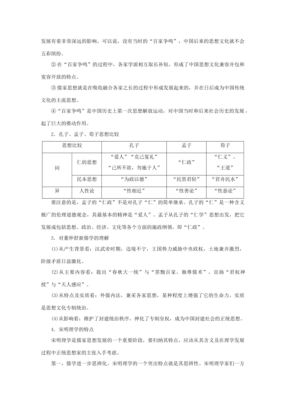 2011—2012学年高中历史 第1单元中国传统文化主流思想的演变 单元学习小结同步教学案 新人教版必修3_第2页