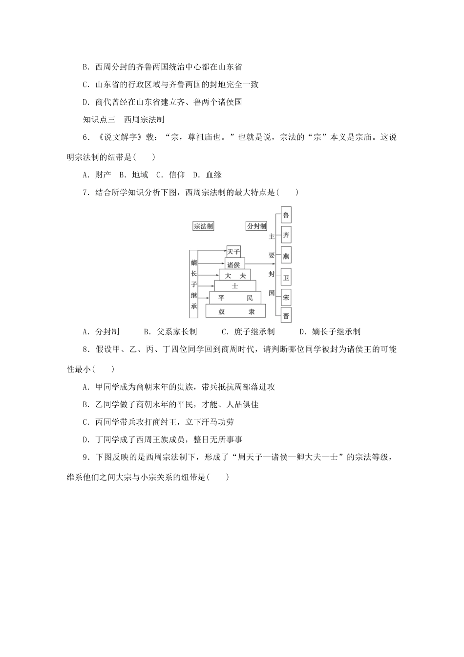 2011—2012学年高中历史 专题1 古代中国的政治制度第1课《中国早期政治制度的特点》同步教学案 人民版必修1_第3页
