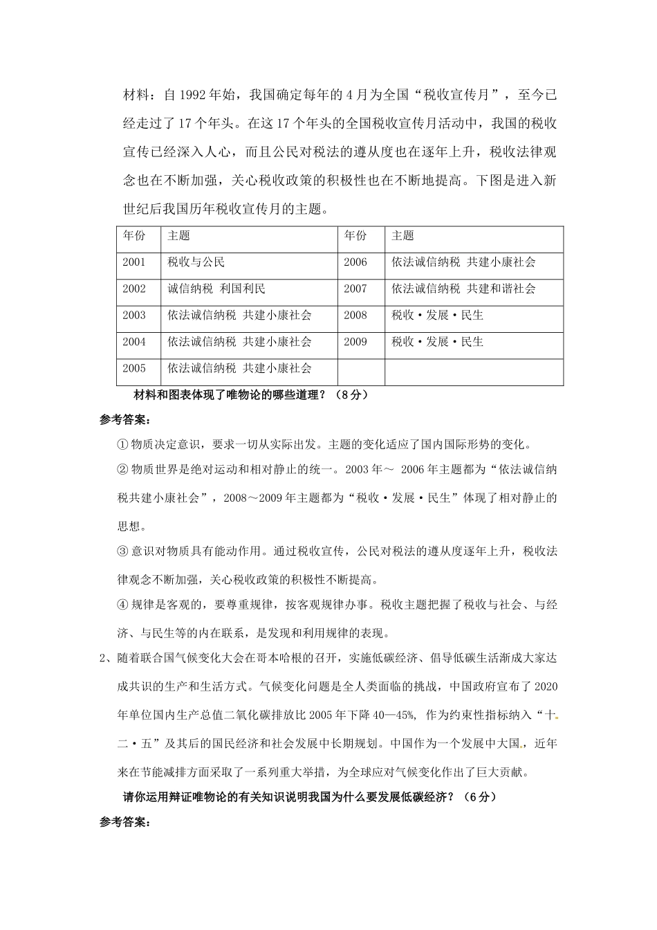 2011届高考政治二轮专题复习 专题1《生活与哲学》常考原理及方法论适用表述与应用（唯物论）学案 新人教版_第2页