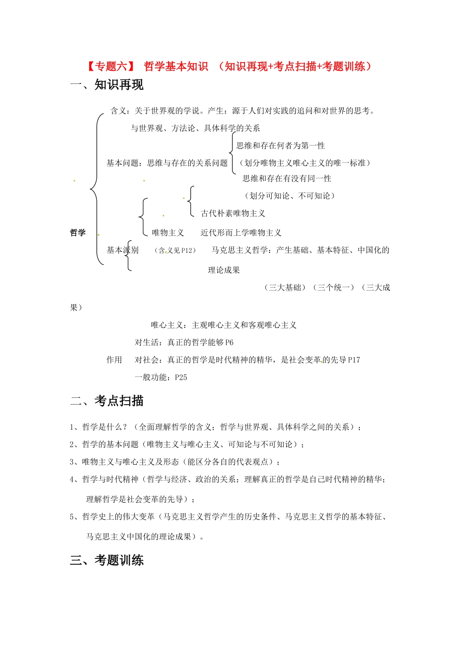 2011届高考政治二轮专题复习 专题6 哲学基本知识学案 新人教版_第1页