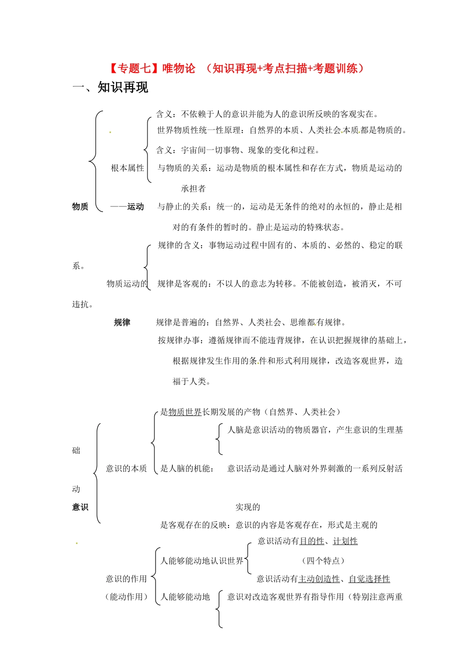 2011届高考政治二轮专题复习 专题7 唯物论学案 新人教版_第1页